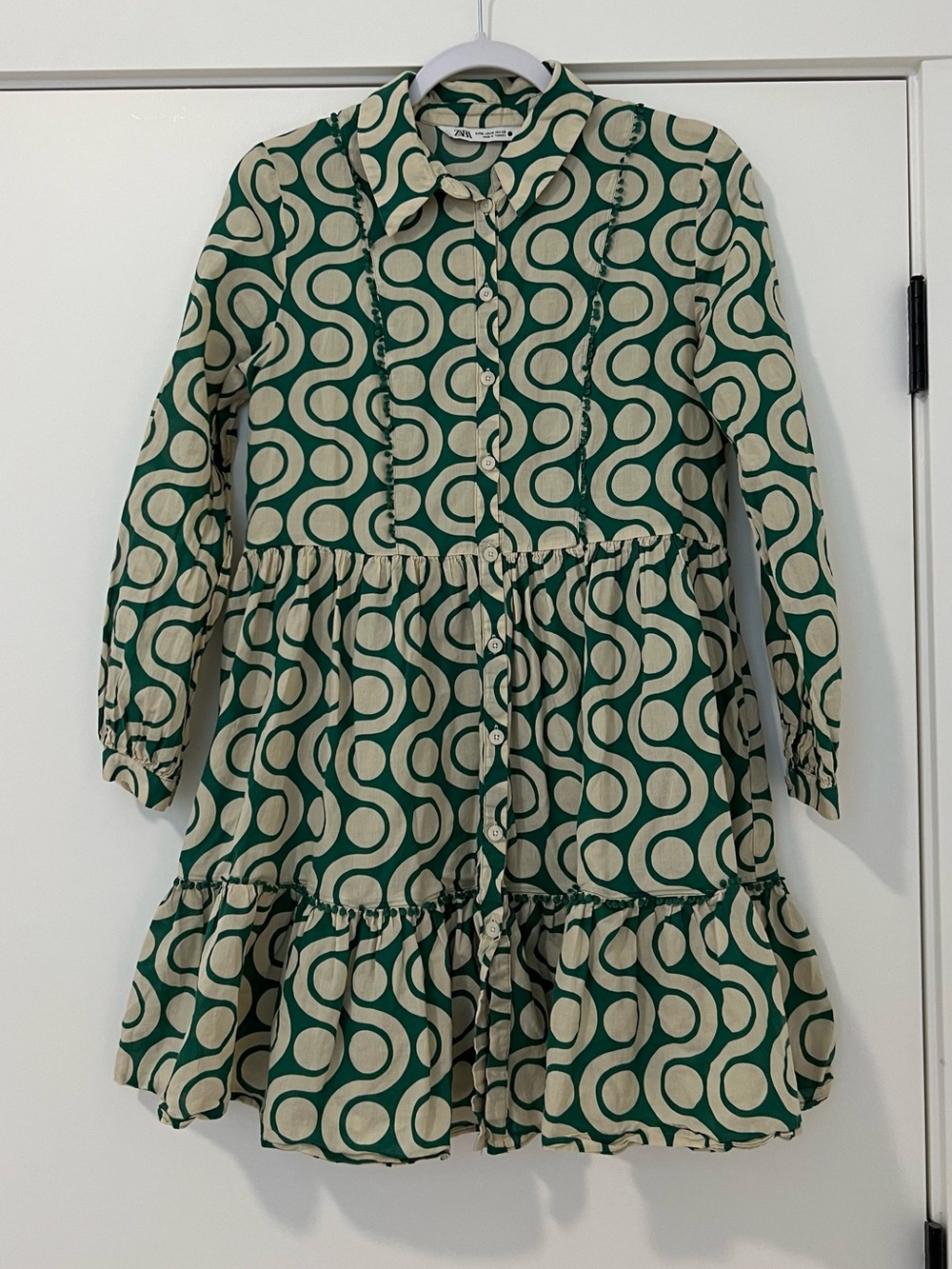 Zara Green and Cream Retro Wave Shirt Dress
